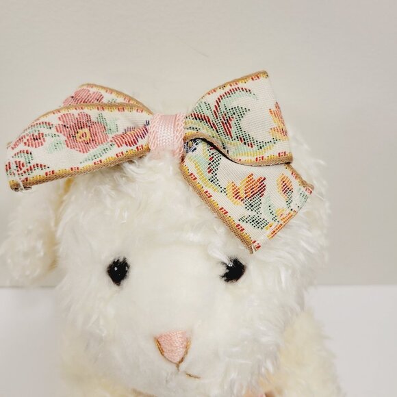 Vtg Commenwealth White Bunny Rabbit Tapestry Bow Baby Chick Pouch Plush Toy - Picture 3 of 5